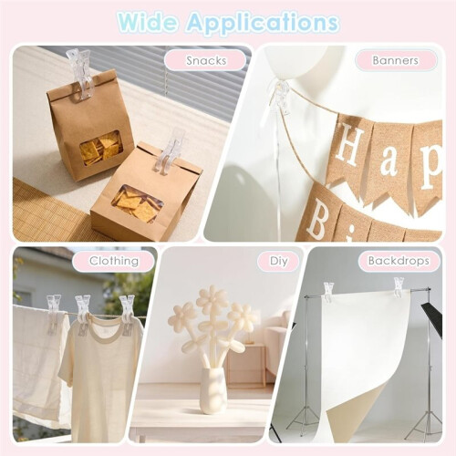Spring Clamps,Clear Plastic Clips with 100 Pcs Long Balloons for Balloon Arch Backdrop  Decoration Projects