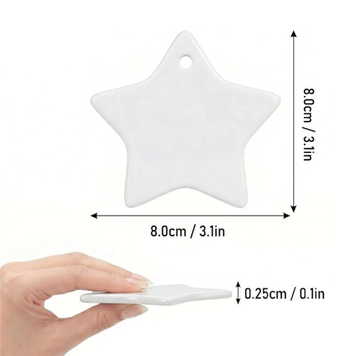 10 Pçs de Ornamentos Cerâmicos em Branco de Estrela de Cinco Pontas de 3 Polegadas com Corda Dourada para Artesanato DIY, Decoração 1