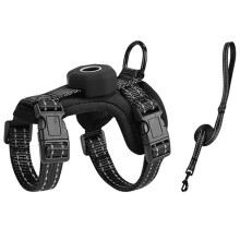 Escape-Proof Cat Harness XS with for AirTag Holder Reflective Adjustable Kitten Vest for Outdoor Walking Cat Black
