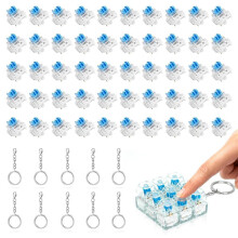 50 St 3-Pin MX Mekaniska Tangentbrytare, Taktile Blå Klickbrytare för 3D-Tryckta Fidget, med 10 Nyckelringar