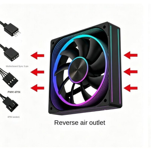 Desktop PC Case Cooling Fan Temperature Control Super Large Surround Mirror Computer Case Fan Black Regular 1