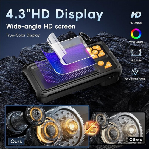 Endoscope Camera with Light 1080P HD Borescope Inspection Camera with LED Lights 4.3" Screen 5m Semi-Rigid Cable 1