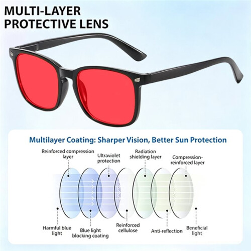 Black Sunglasses Advanced  Light Blocking Glasses with 7-Layer Coating for Optimal Eye Protection with Red Lenses