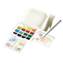 Watercolor Paint Set - Compact Travel Art Kit with 16 Colors, Brush, Palette & Sketchbook