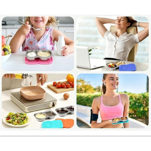 4-Pack Stainless Steel Snack Containers with Lid Salad Dressing Container Small Condiment Container 1