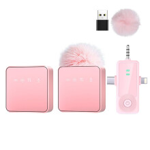 Microfono Lavalier Wireless H15 3-In-1 Ricevitore Modello con Cancellazione del Rumore per Streaming Mobile All'Aperto Rosa