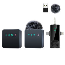 Microfono Lavalier Wireless H15 3-In-1 con Ricevitore per Livestreaming Mobile All'Aperto Nero