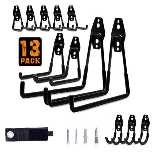 Multi-Sized Wall-Mounted Tool Hangers with Anti-Rust PVC Coating for Bikes, Ladders, Garden Tools
