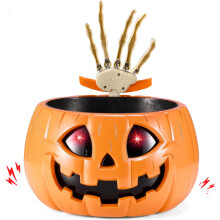 Halloween Candy Bowl Animated Pumpkin Candy Holder with Moving Skeleton Hand Creepy Sound、
