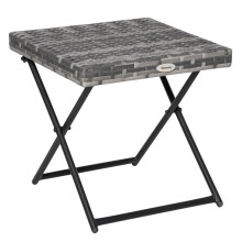 (Grey, Steel) Grey Folding Rattan Coffee Table 40x40x40cm