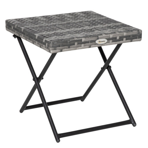 (Grey, Steel) Grey Folding Rattan Coffee Table 40x40x40cm