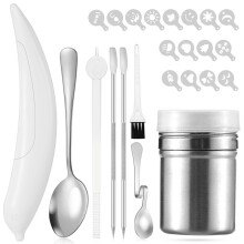 24 Pcs Coffee Latte Art Set Decorative Molds- Versatile Latte Art Kit with Stencils, Shaker, and Spoon