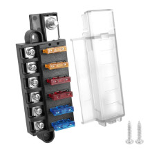 6-Way Automotive Fuse Box (with Transparent Waterproof Cover), Blade-Style Fuse Holder, for Automotive and Marine Use