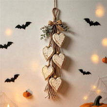 Rustic Neutral Heart Wall Decor, Hanging Heart Decoration with 5 Layer Wooden Hearts- Farmhouse with Lights