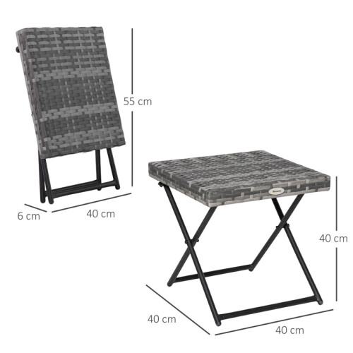 (Grey, Steel) Grey Folding Rattan Coffee Table 40x40x40cm 2