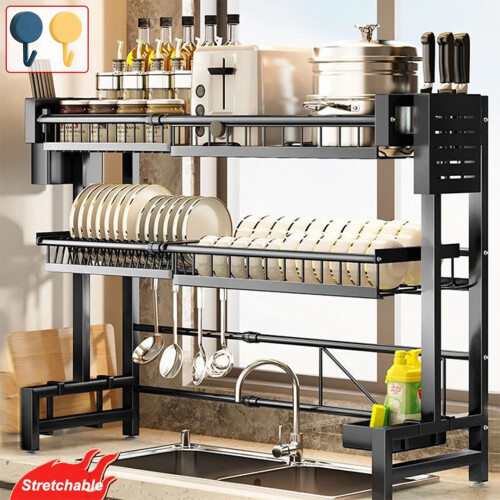 Space Saving Over The Sink Dish Drying Rack 3 Tier Adjustable Dish Drainer Large 1
