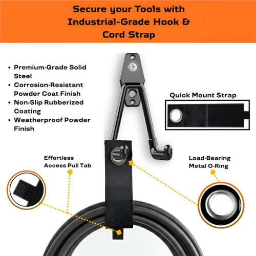 Multi-Sized Wall-Mounted Tool Hangers with Anti-Rust PVC Coating for Bikes, Ladders, Garden Tools 1