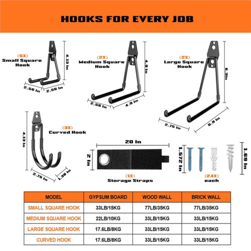 Multi-Sized Wall-Mounted Tool Hangers with Anti-Rust PVC Coating for Bikes, Ladders, Garden Tools 2