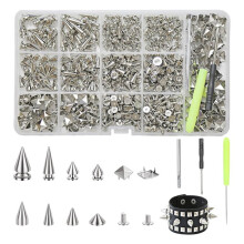 593 Sets Punk Studs and Spikes Kit, Square Pyramid & 8 Size Cone Spikes for Clothing, Leather DIY Crafts