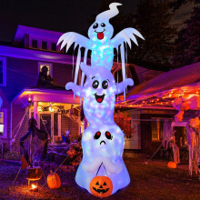 GOOSH 9.8FT Inflatable Halloween Overlap Ghost 3 Pack Builtin LEDs Indoor Outdoor Decor