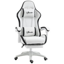 (Black, Faux Leather) Gaming Chair with Footrest & Lumbar Support