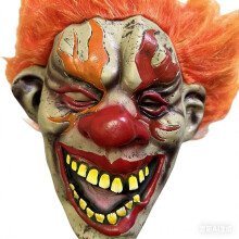 Halloween Horror Clown Mask Latex Full Face Orange Hair Haunted House Escape Room Cosplay Props