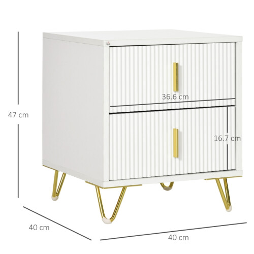 2-Piece White & Gold Fluted Bedside Tables 1
