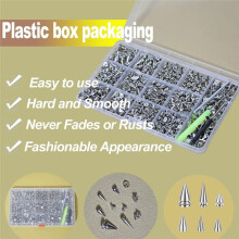 593 Sets Punk-Nieten und Spitzen-Kit, Quadratische Pyramide & 8 Größen Kegelspitzen für Kleidung, Leder DIY-Handwerk