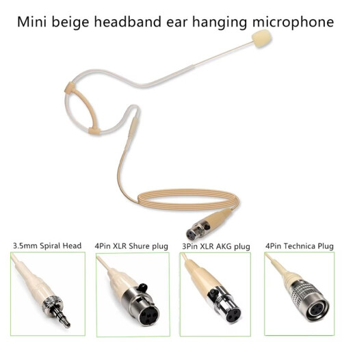 Beige Single Ear Hanging Microphone with 3.5mm Lockable 4-Pin MiniXLR Interface for    Mic 4Pin Plug 1