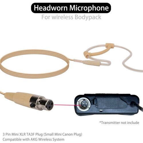 Beige Single Ear Hanging Microphone with 3.5mm Lockable 4-Pin MiniXLR Interface for    Mic 4Pin Plug 2