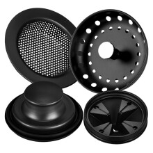 4 Pcs Matte Black Kitchen Sink Accessories Garbage Disposal Guards 3.4'' Sink Drain Strainer and Stopper