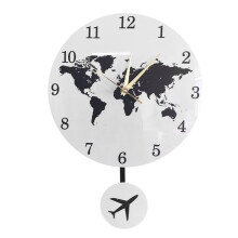Earth Globe World Map Pendulum Clock with Flying Plane Swing Decor Geography Travelling Wall Clock Silent Non-Ticking