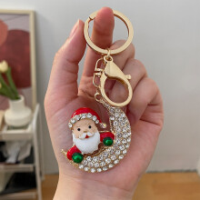 Rhinestone Santa Claus Alloy Car Keychain Pendant Cute Women's Bag Keychain