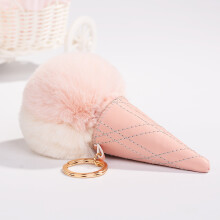 Ice Cream Cone Pom-Pom Keychain PU Women's Bag Fur Pendant Holiday Gift