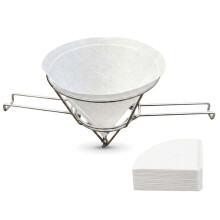 10" Deep Fryer Oil Filter Stand with 20 Filter Papers, Stainless Steel Fryer Grease Strainer Cone Holder