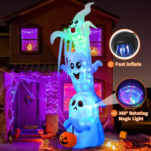 GOOSH 9.8FT Inflatable Halloween Overlap Ghost 3 Pack Builtin LEDs Indoor Outdoor Decor 2