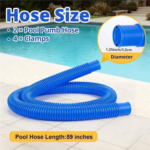 2Pcs 1.25" Pool Hose, 59" Long Accessory Pool Pump Replacement Hoses, Compatible with All Above Ground Pool Filter Pumps 2