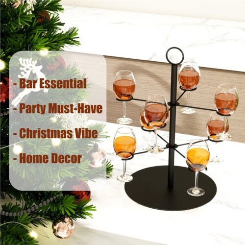 1 Tree-Shaped Wine Glass Display Rack with Two Layers and Eight Compartments, Perfect for Displaying Party Drinks 2