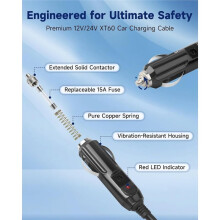 Cable de Cargador de Coche de 12V/24V A XT60 para Estación de Energía 14AWG 6.6FT, con 4 Fusibles para Delta 2, Bluetti EB55