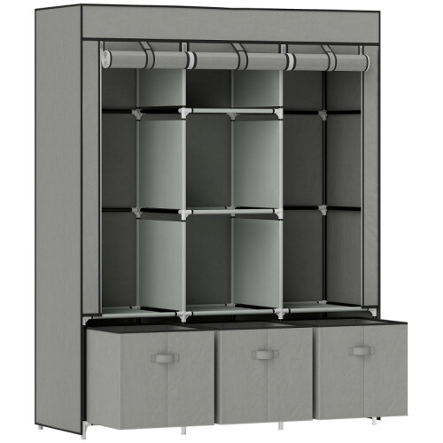 Portable Fabric Wardrobe with 5 Shelves & 2 Rails