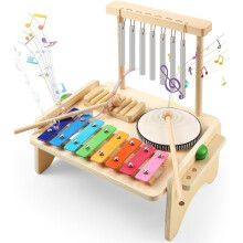 1 Set Kinder-Schlagzeug, Musikinstrumente für Kleinkinder und Säuglinge, Xylophon mit Baby-Schlagzeug und Windspielen
