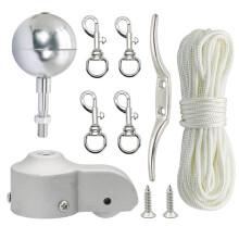 Flag Pole Topper & Hardware Parts Repair Kits,Halyard Rope, Cleat Hook, Flag Swivel Snap Clips B