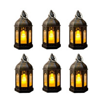 6 Lantern with Flickering LED Candles,Vintage Black Decorative Hanging Candle Lanterns for Halloween,Wedding