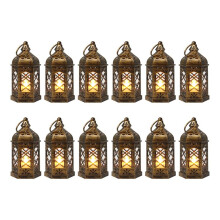 Lantern with LED Candle, 12PCS Small Lanterns Decorative Indoor, Vintage Moroccan Lights for Halloween Decorations