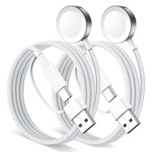 2 i 1 Resenödvändigheter för Watch Laddare, Multi Laddningskabel Nylon Flätad USB A&C Multi Laddningssladd