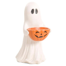 Halloween Spöke Godisskål Resin Spöke Staty med Pumpa Godishållare Utomhus Halloween Dekor Figur för Framsidan Av Verandan