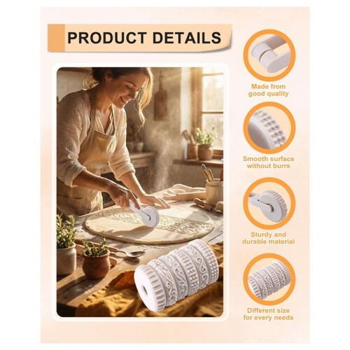 6pcs Clay Texture Rollers with Handle for DIY Stamp Roller Pottery, Baking & DIY Crafting Embossing Kit 1