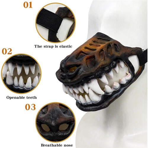 Realistic Dog Muzzle Mask Scary Teeth Halloween Costume No Blood，S 1