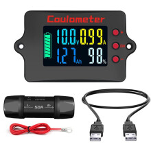 Color RV Coulomb Meter for 0-100V Voltage and 50A Current Monitoring Battery Voltage and Current Meter