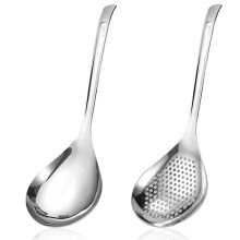2Pcs Soup Spoon Skimmer Slotted Spoon Stainless Steel Pasta Spider Strainer Kitchen Cooking Tool Set, 12.5x3.8 Inch